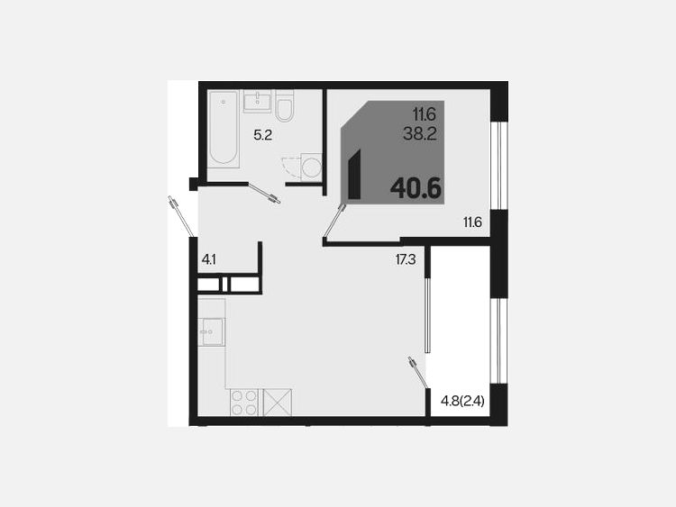 2-комнатная квартира, 40.60 м², 2/18 этаж фото 0