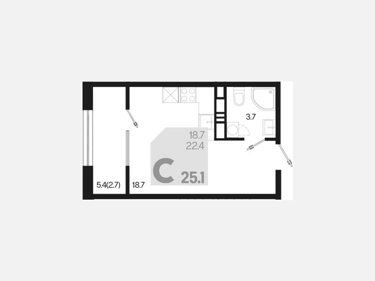 Студия, 25.10 м², 15/18 этаж фото 0