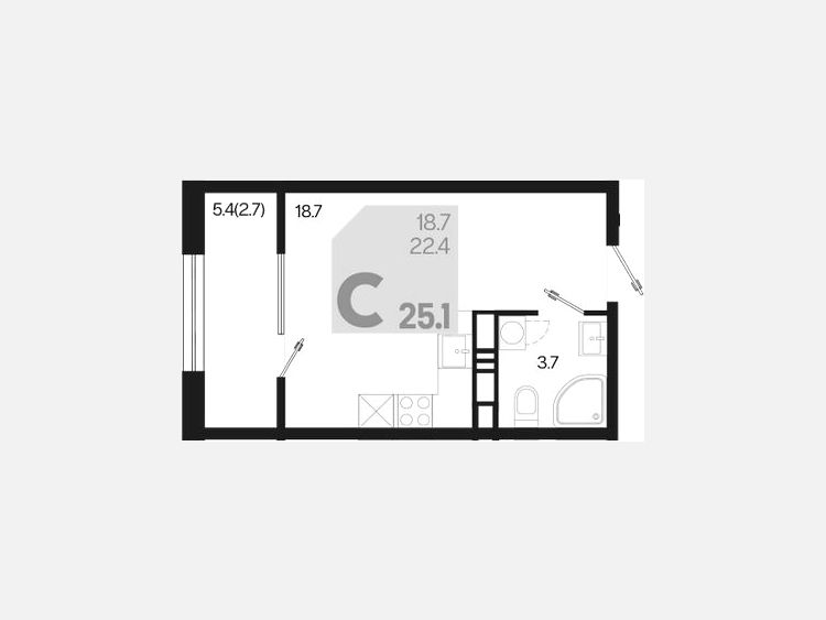 Студия, 25.10 м², 8/18 этаж фото 0