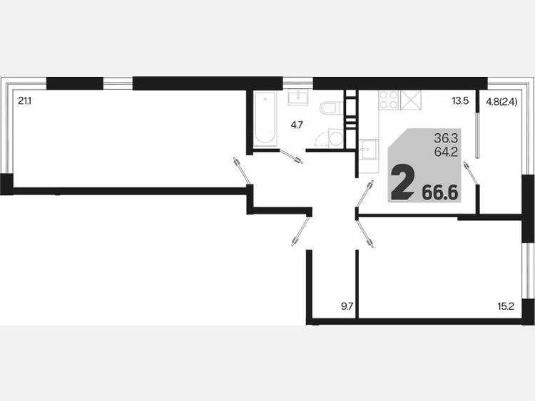 2-комнатная квартира, 66.60 м², 4/18 этаж фото 0