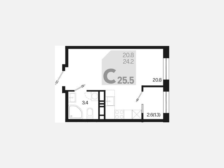 Студия, 25.50 м², 6/18 этаж фото 0