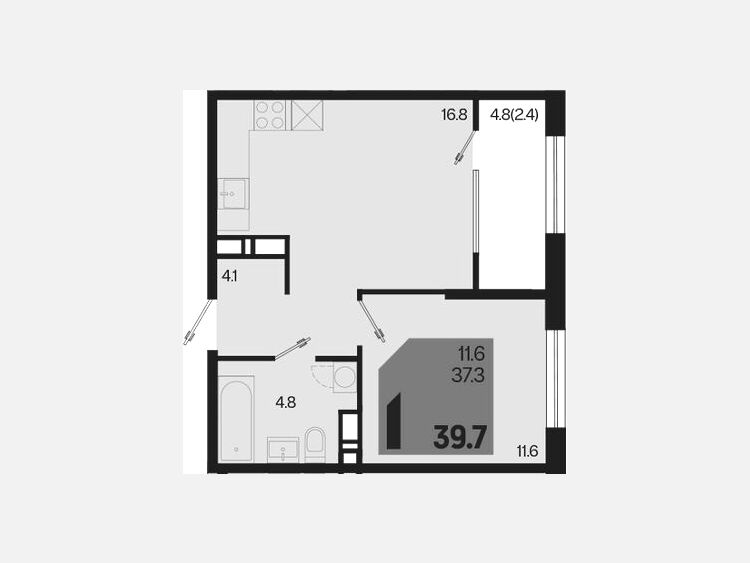 2-комнатная квартира, 39.70 м², 8/18 этаж фото 0