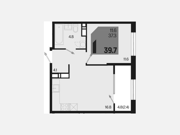 2-комнатная квартира, 39.70 м², 4/18 этаж фото 0