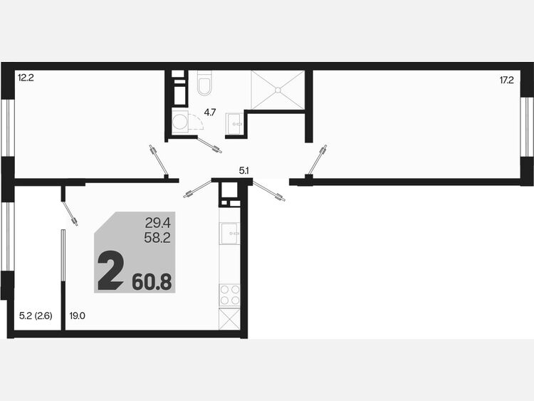 3-комнатная квартира, 60.80 м², 9/18 этаж фото 0