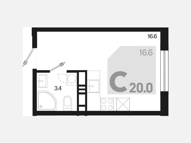 Студия, 20 м², 10/18 этаж фото 0