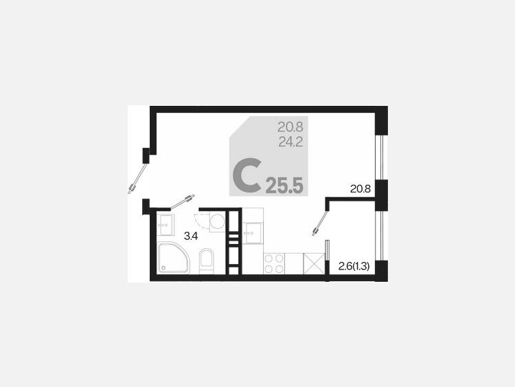 Студия, 25.50 м², 18/18 этаж фото 0
