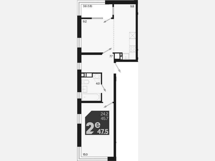 2-комнатная квартира, 47.50 м², 12/18 этаж фото 0