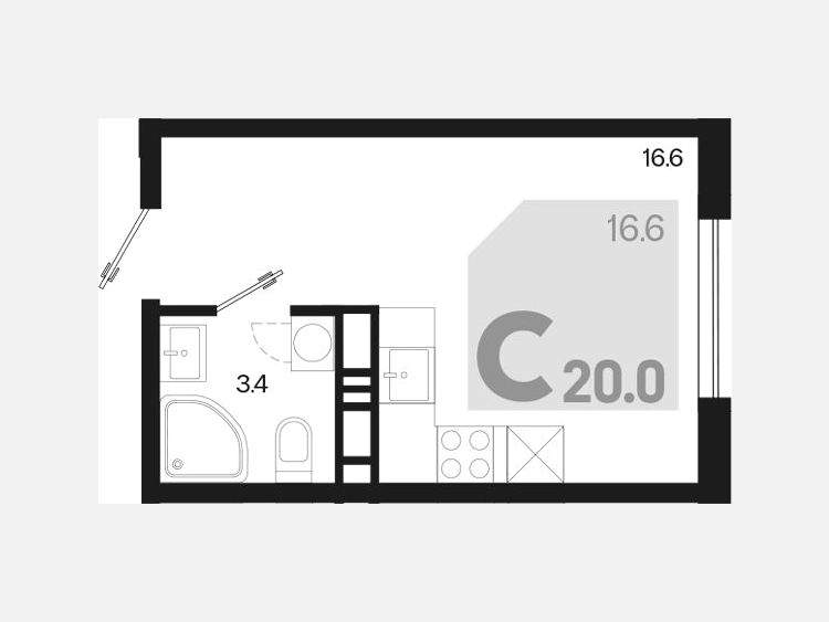 Студия, 20 м², 17/18 этаж фото 0