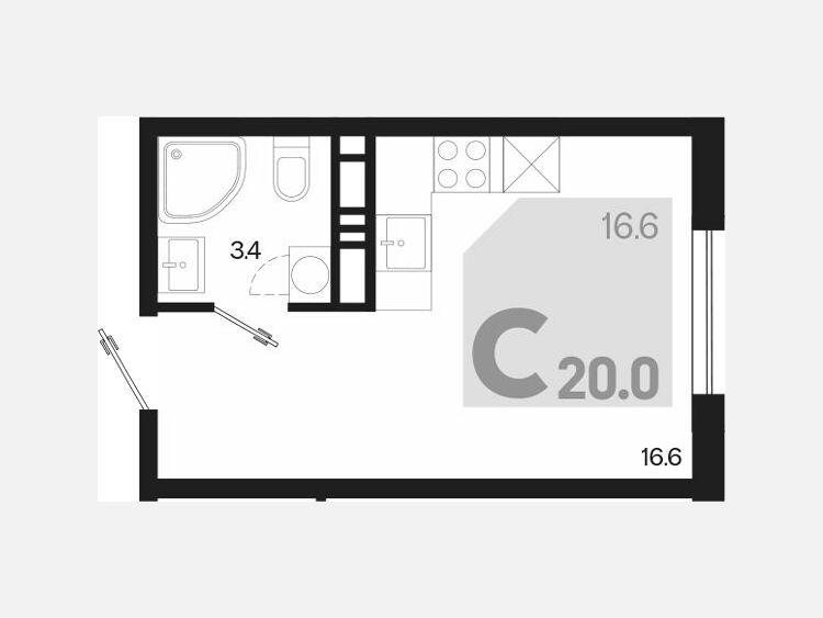 Студия, 20 м², 13/18 этаж фото 0