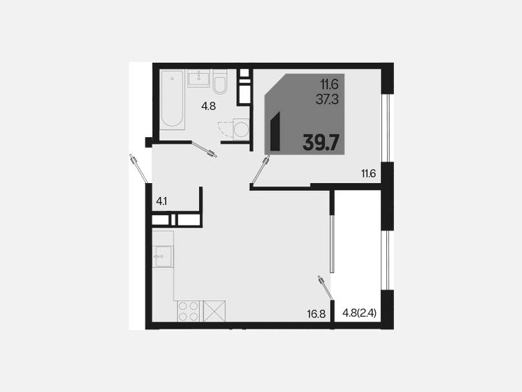 2-комнатная квартира, 39.70 м², 18/18 этаж фото 0