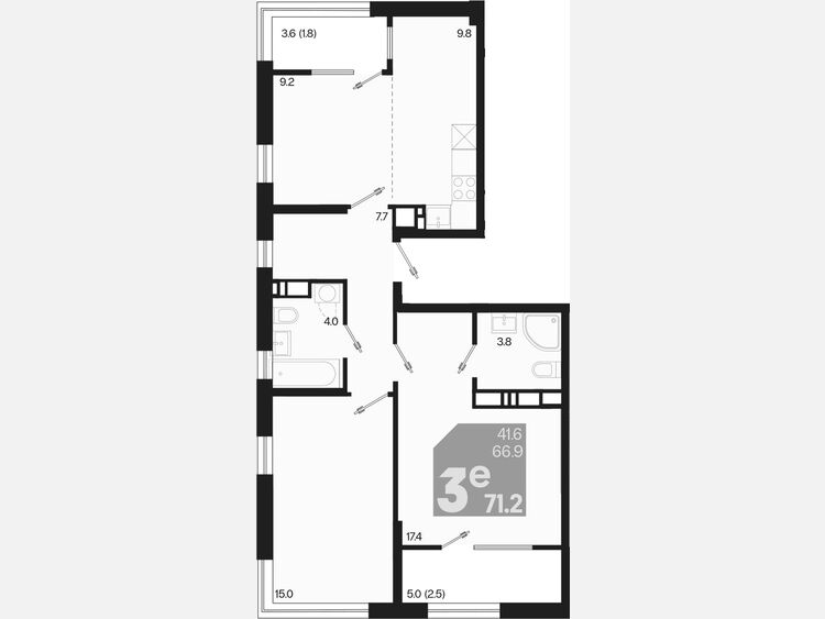 3-комнатная квартира, 71.20 м², 18/18 этаж фото 0