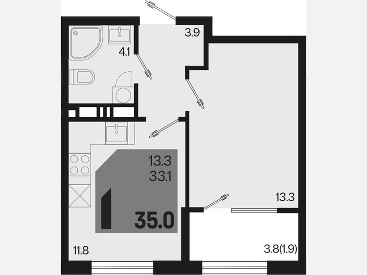 1-комнатная квартира, 35 м², 7/9 этаж фото 0