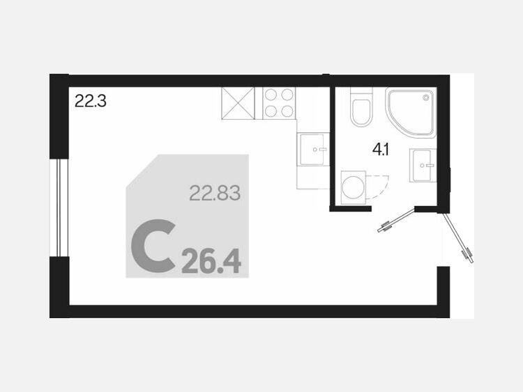 Студия, 26.40 м², 2/9 этаж фото 0