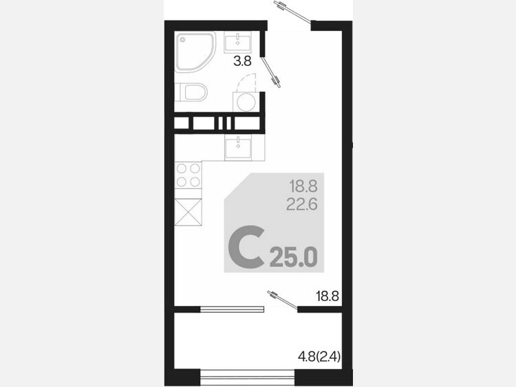 Студия, 25 м², 7/9 этаж фото 0