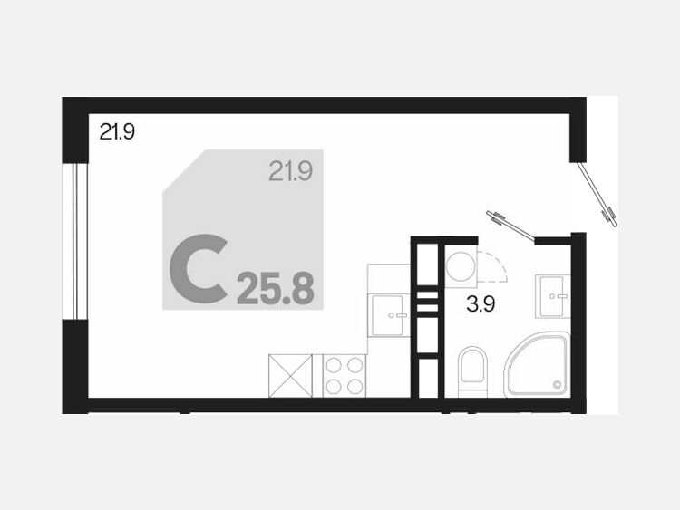 Студия, 25.80 м², 3/9 этаж фото 0