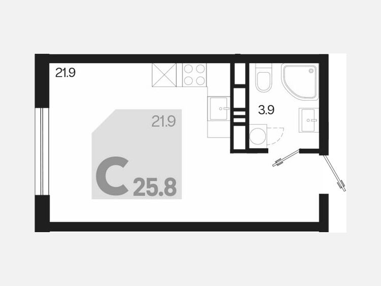 Студия, 25.80 м², 3/9 этаж фото 0