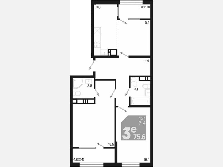 3-комнатная квартира, 75.60 м², 9/9 этаж фото 0