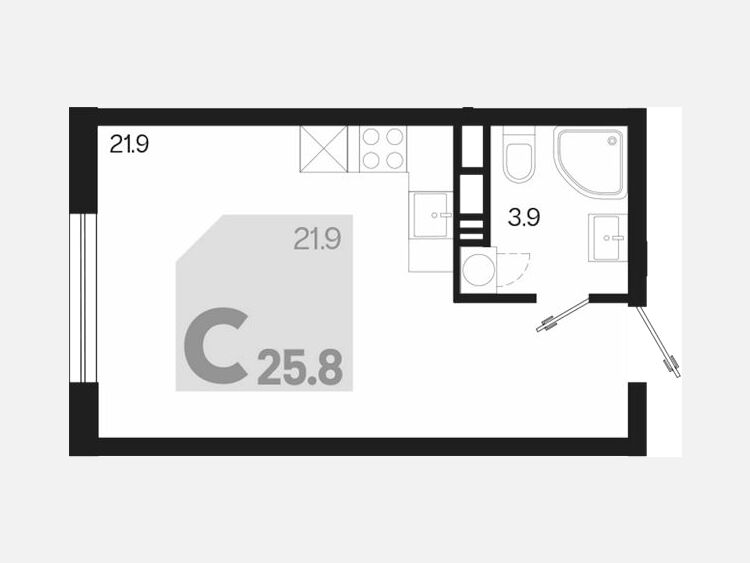 Студия, 25.80 м², 9/9 этаж фото 0