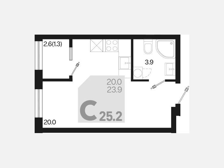 Студия, 25.20 м², 2/18 этаж фото 0