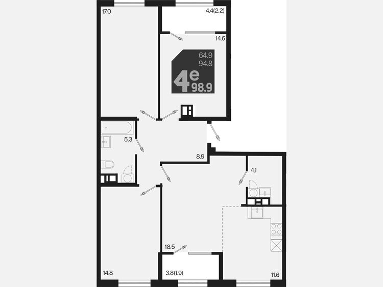 4-комнатная квартира, 98.90 м², 9/9 этаж фото 0