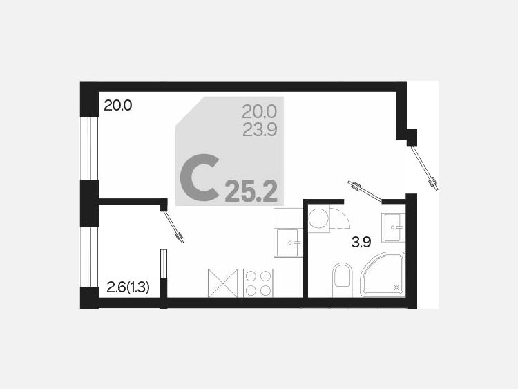 Студия, 25.20 м², 2/18 этаж фото 0