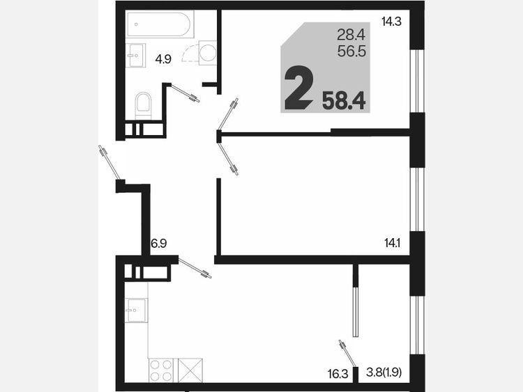3-комнатная квартира, 58.40 м², 4/18 этаж фото 0