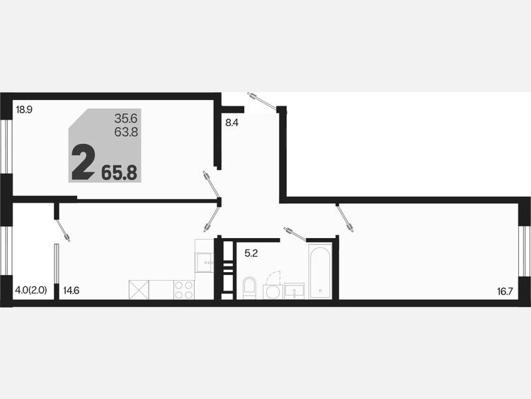 2-комнатная квартира, 65.80 м², 9/18 этаж фото 0