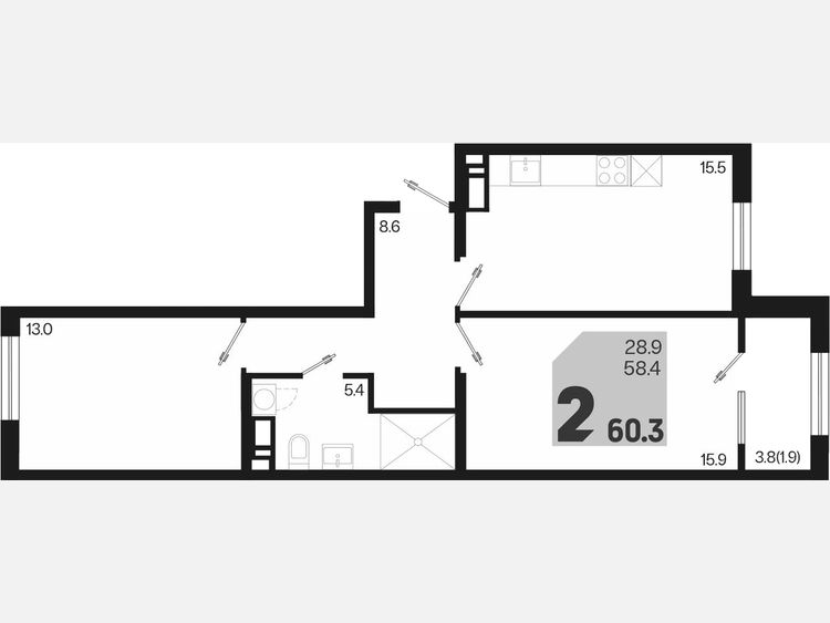 3-комнатная квартира, 60.30 м², 4/9 этаж фото 0