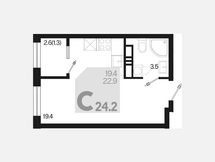 Студия, 24.20 м², 9/18 этаж фото 0