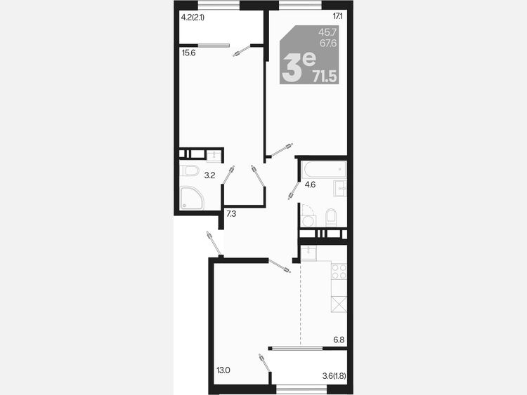3-комнатная квартира, 71.50 м², 6/9 этаж фото 0