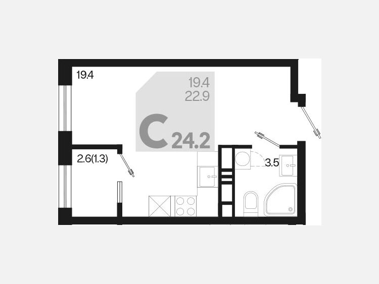 Студия, 24.20 м², 10/18 этаж фото 0