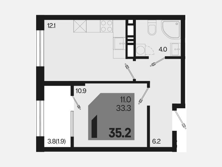 1-комнатная квартира, 35.10 м², 4/18 этаж фото 0