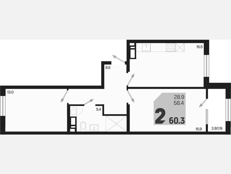 3-комнатная квартира, 60.30 м², 9/9 этаж фото 0