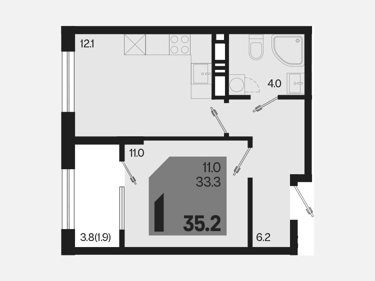 1-комнатная квартира, 35.20 м², 15/18 этаж фото 0