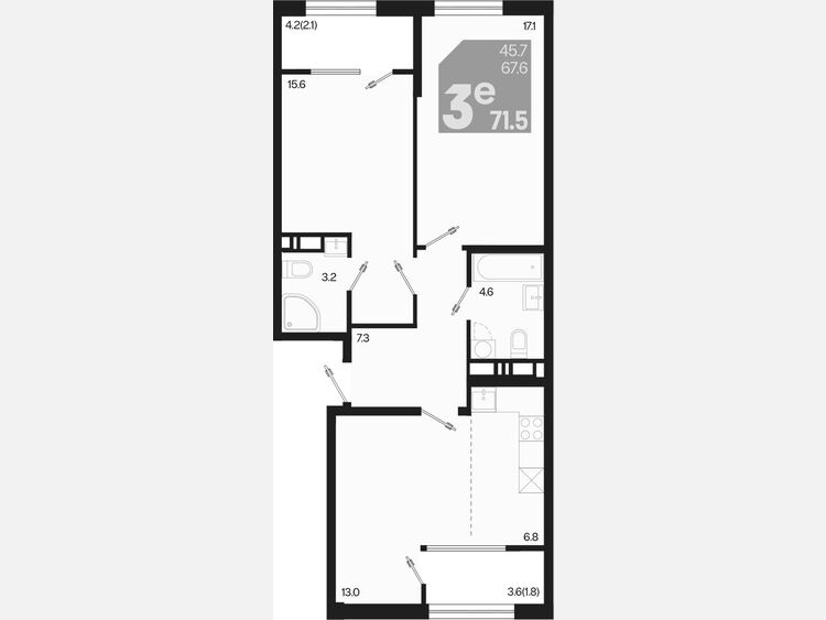 3-комнатная квартира, 71.50 м², 9/9 этаж фото 0