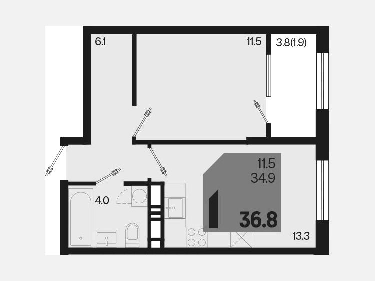 1-комнатная квартира, 36.80 м², 14/18 этаж фото 0