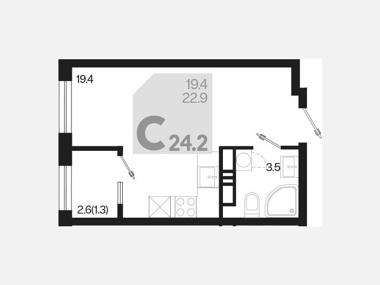 Студия, 24.20 м², 9/18 этаж фото 0