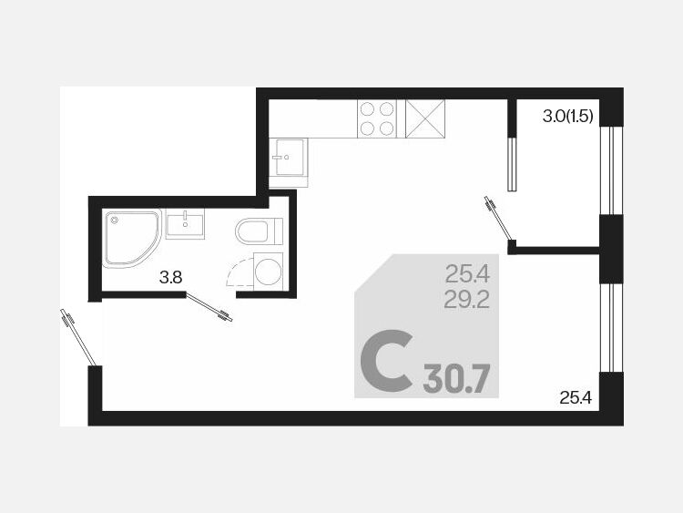 Студия, 30.70 м², 2/18 этаж фото 0