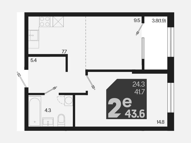 2-комнатная квартира, 43.60 м², 2/18 этаж фото 0