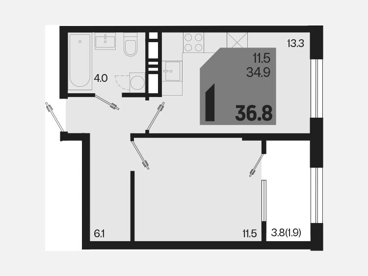 1-комнатная квартира, 36.80 м², 14/18 этаж фото 0