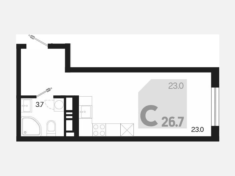 Студия, 26.70 м², 16/18 этаж фото 0