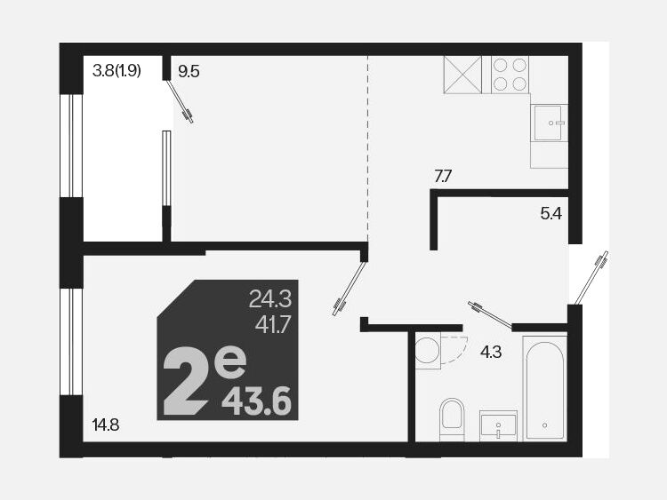 2-комнатная квартира, 43.60 м², 2/18 этаж фото 0
