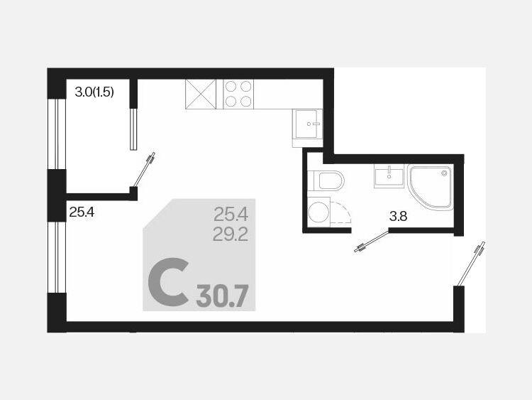 Студия, 30.70 м², 2/18 этаж фото 0