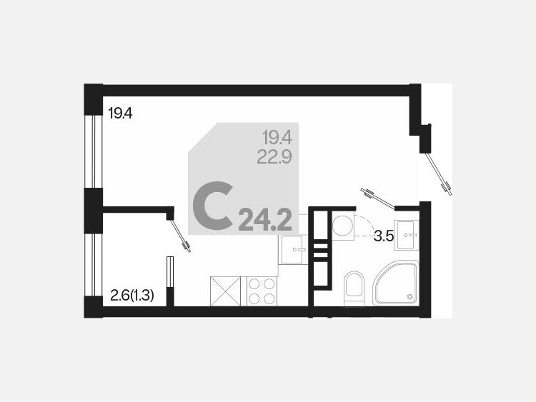 Студия, 24.20 м², 17/18 этаж фото 0