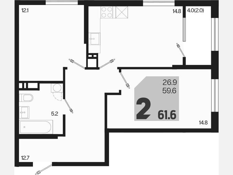 2-комнатная квартира, 61.60 м², 11/18 этаж фото 0