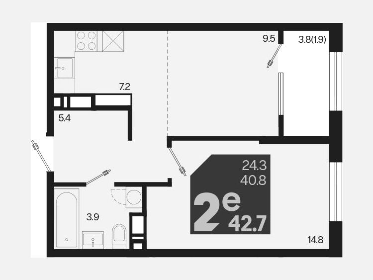 2-комнатная квартира, 42.70 м², 12/18 этаж фото 0