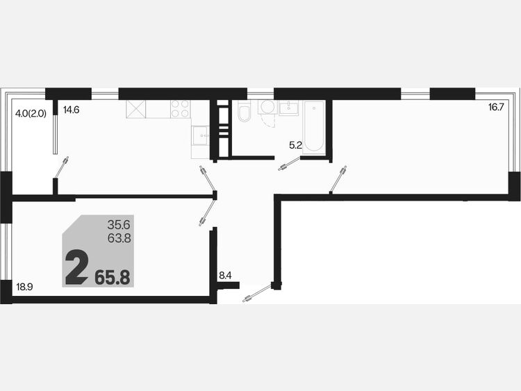 2-комнатная квартира, 65.80 м², 18/18 этаж фото 0