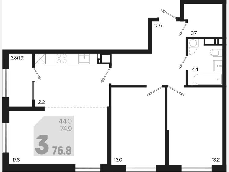 3-комнатная квартира, 76.80 м², 6/18 этаж фото 0
