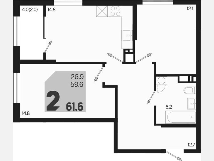 2-комнатная квартира, 61.60 м², 4/18 этаж фото 0