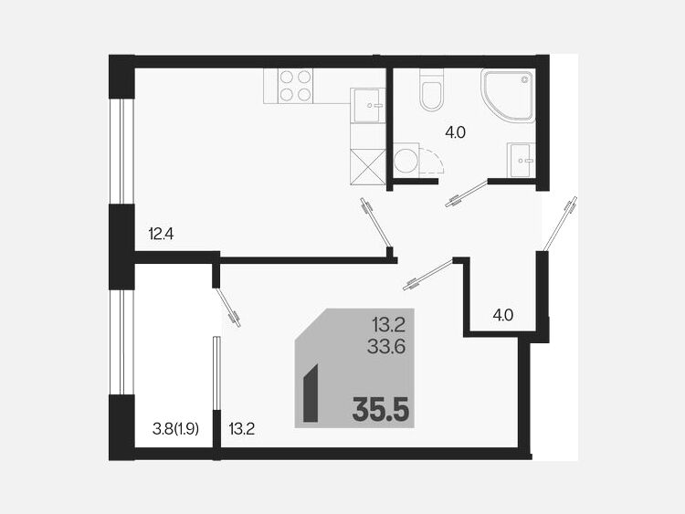 1-комнатная квартира, 35.50 м², 2/9 этаж фото 0